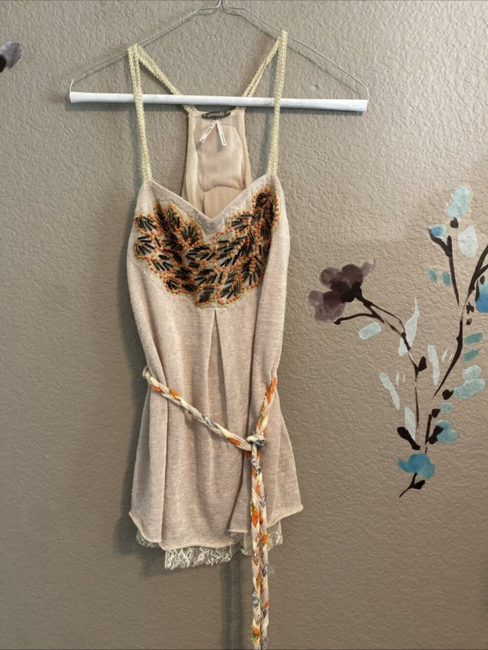 bke gimmicks braided belt lace and burlap top s